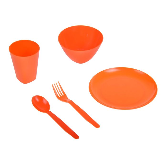 Набор посуды для детей, 5 предметов: тарелка, миска, стакан, ложка и вилка, цвет мандарин