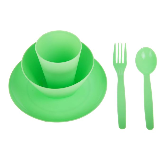 Набор посуды для детей, 5 предметов: тарелка, миска, стакан, ложка и вилка, цвет салатовый