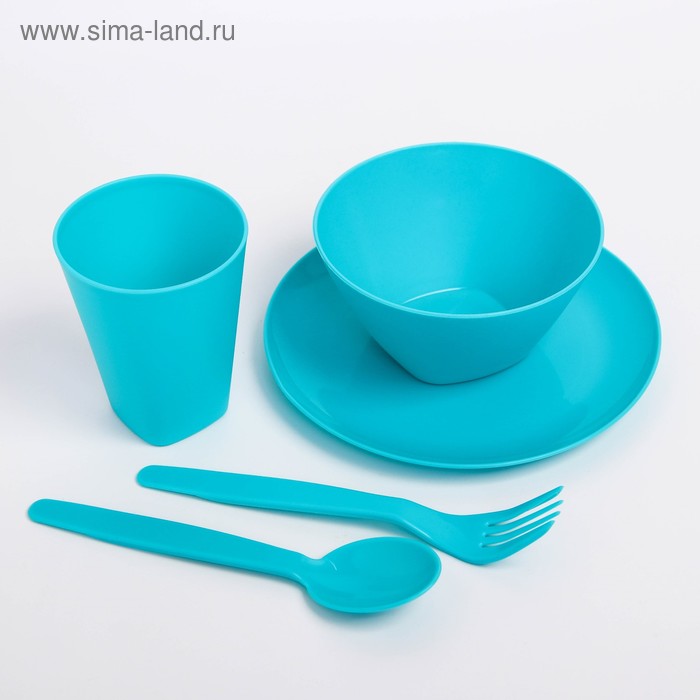 фото Набор посуды для детей, 5 предметов: тарелка, миска, стакан, ложка и вилка, цвет микс berossi