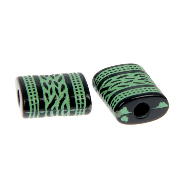 Бусины пластик "Узоры ацтеков" набор 25гр, 12х10мм (CX-2612, 003 зел.-черный)