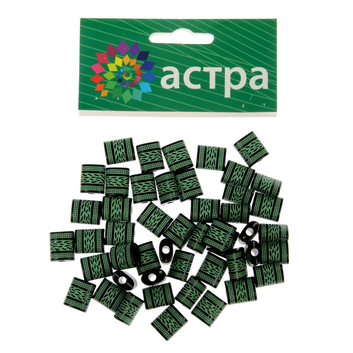 Бусины пластик "Узоры ацтеков" набор 25гр, 12х10мм (CX-2612, 003 зел.-черный)