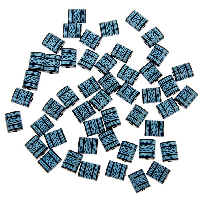 Набор бусин пластик (25 гр) "Узоры ацтеков" 1,2х1 см, сине-черный