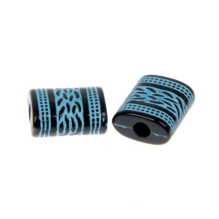 Набор бусин пластик (25 гр) "Узоры ацтеков" 1,2х1 см, сине-черный