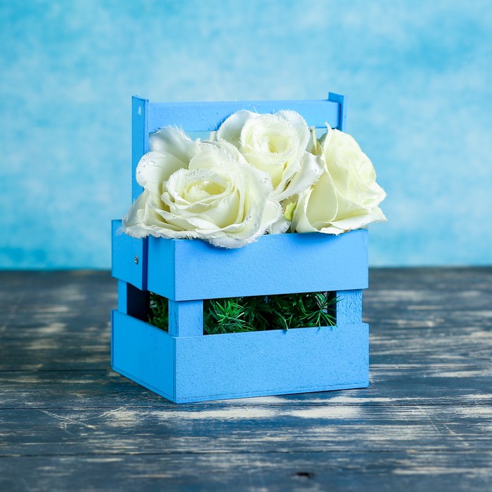 Кашпо флористическое, голубое, со складной ручкой, 11х12х9см