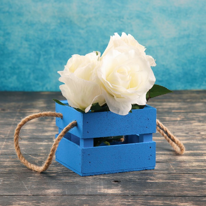 Ящик реечный, ручка- шнур, голубой, 11х12х9см