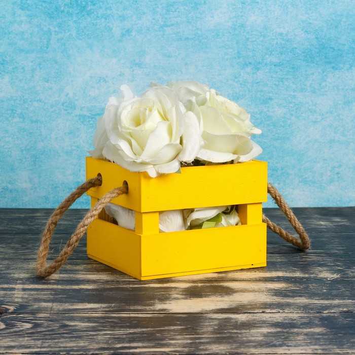 Ящик реечный,ручка- шнур, жёлтый, 11х12х9см