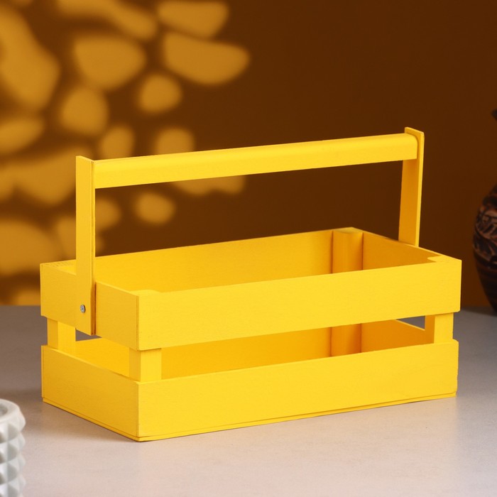 Кашпо деревянное 24.5×13.5×9 см Двушка Лайт, двухреечное, жёлтый Дарим Красиво