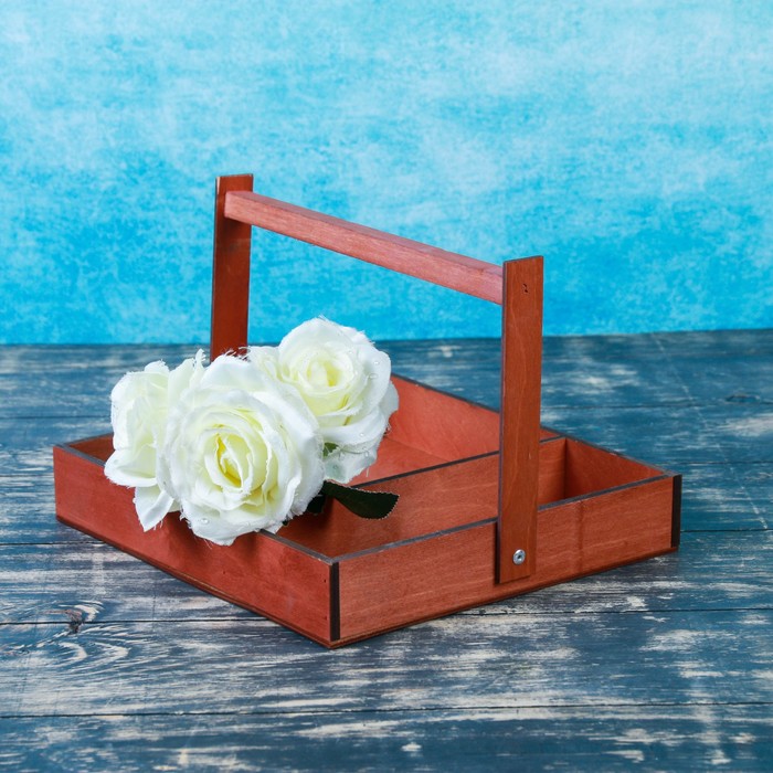 Ящик с ручкой для цветов и макарун, коричневый,  с ручкой, 25х23х4,5см