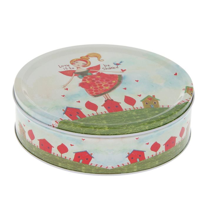 Шкатулка металл круг "Девочка фея" 5,5х19х19 см