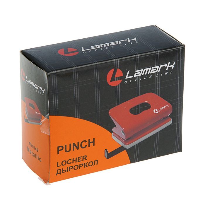 Дырокол до 20 листов Lamark Metallic, с линейкой, красный