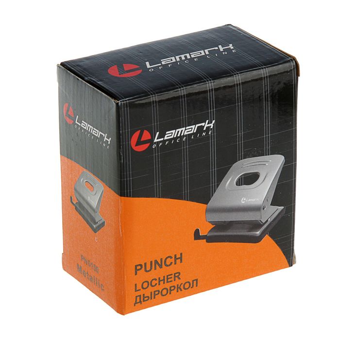 Дырокол до 30 листов Lamark Metallic, с линейкой, серый