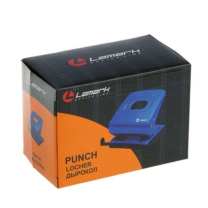 Дырокол до 40 листов Lamark Metallic, с линейкой, серый