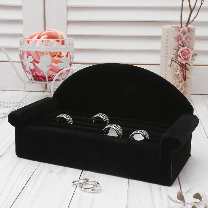 Подставка под кольца, три ряда, 20.5*10*11.5, диван, цвет чёрный