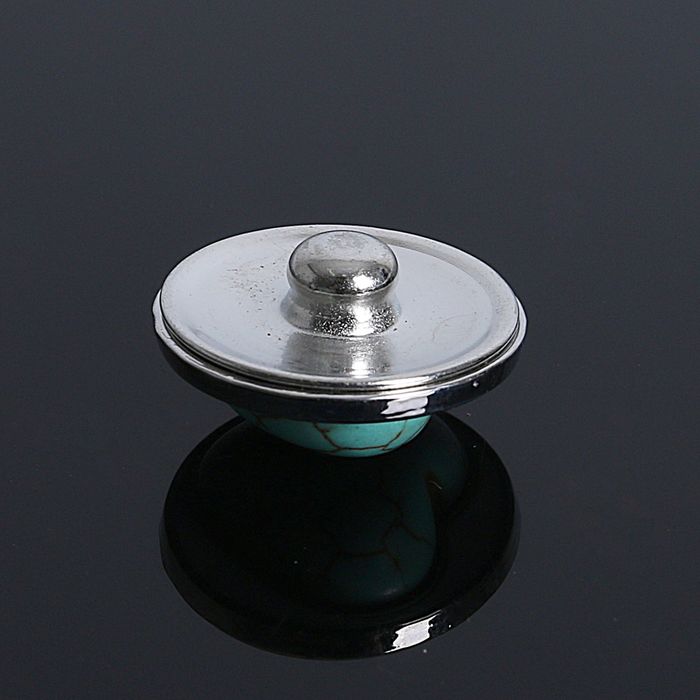 Кнопка для браслета "Круг" бирюзовый мир, цвет бело-голубой в серебре