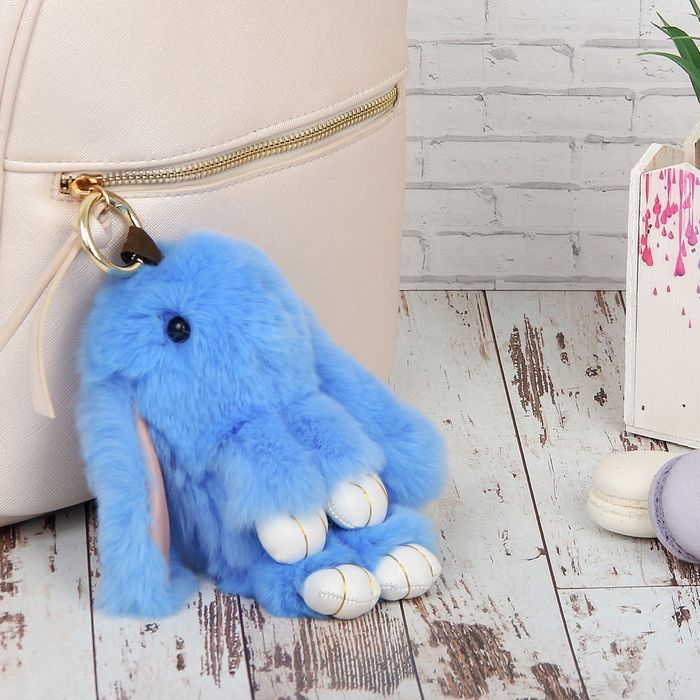 Брелок пушистик "Крольчонок голубой" 17х10х7 см