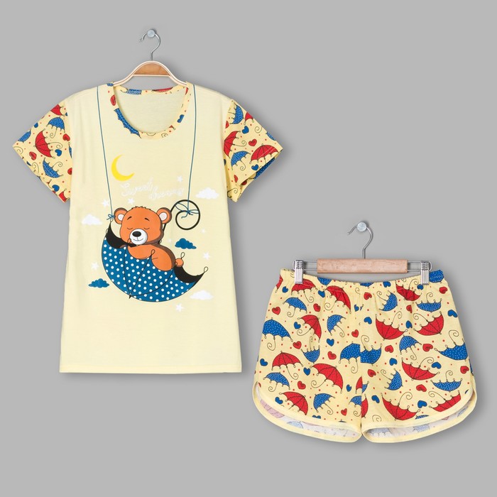 Пижама женская (футболка, шорты) ПК108 МИКС, размер 44