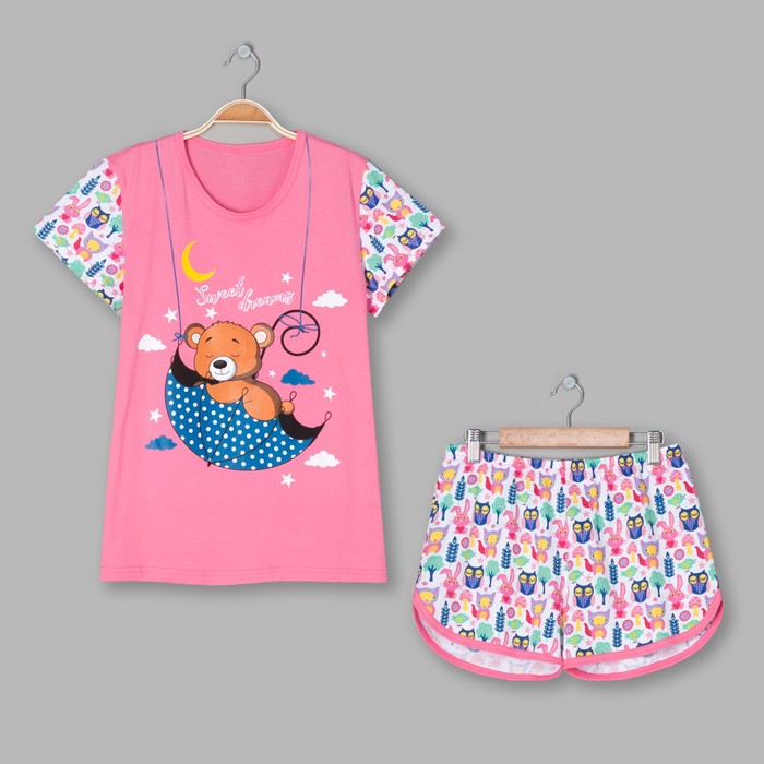 Пижама женская (футболка, шорты) ПК108 МИКС, размер 42