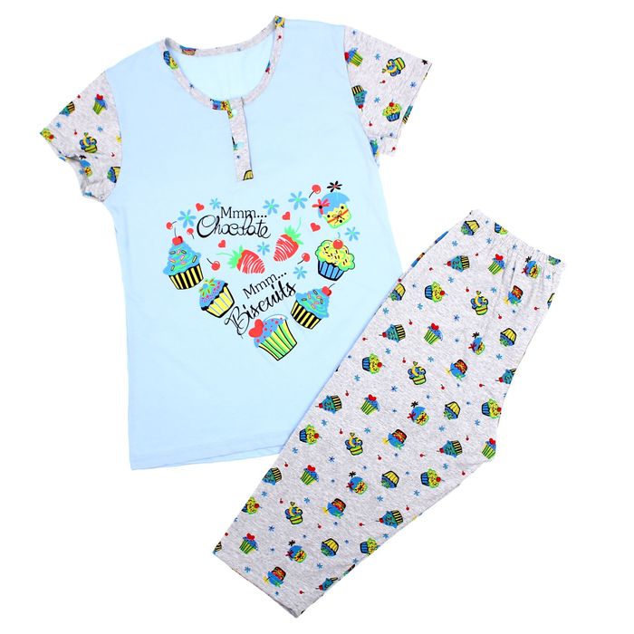 Пижама женская (футболка, бриджи) ПК138 МИКС, размер 50