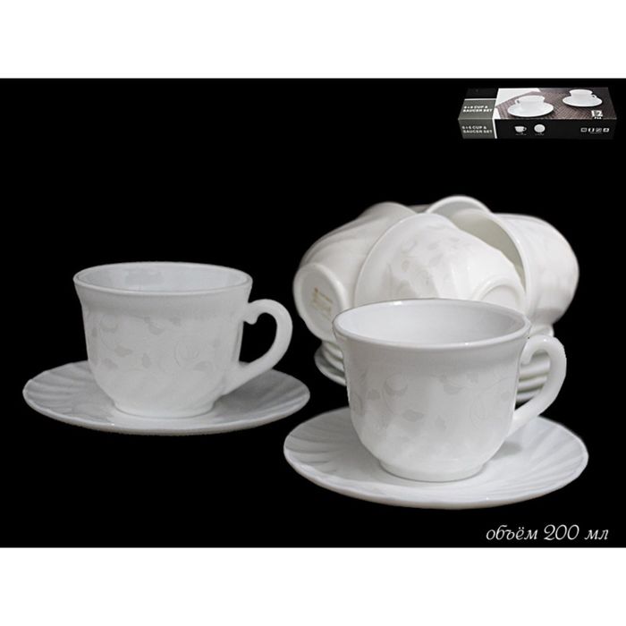 Чайный набор "Серый шёлк", 12 предметов, в подарочной упаковке, опаловое стекло