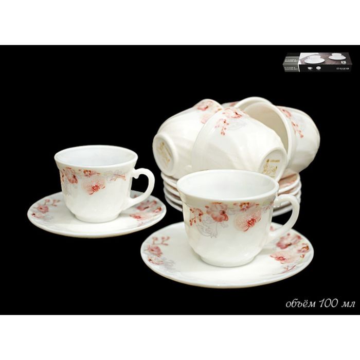 Кофейный набор "Орхидея", 12 предметов, в подарочной упаковке, опаловое стекло