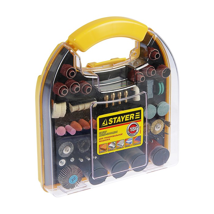 Набор мини-насадок STAYER Master, для гравировальных машин, 186 предметов, пластиковый кейс