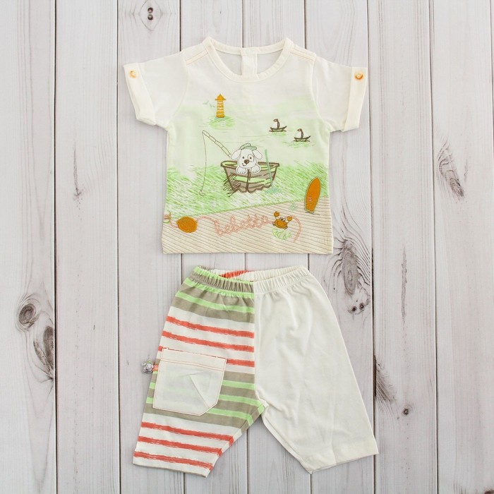 Комплект детский (футболка, шорты) "Мечтатель", рост 62-68 см, цвет бежевый/мятный ВВТ-К 627_М 214