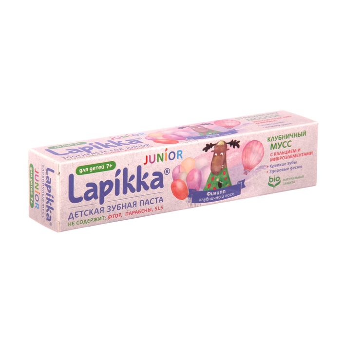 Зубная паста Lapikka Junior "Клубничный мусс" с кальцием и микроэлементами, 74 г