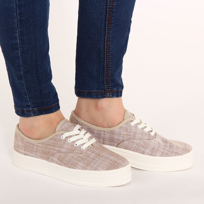 Кеды женские, размер 37, цвет бежевый (арт. 2102W-beige)