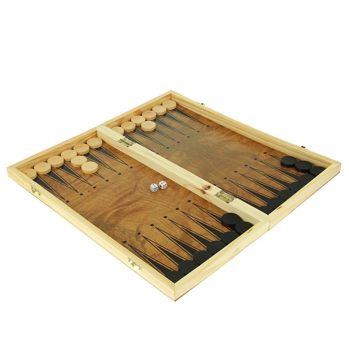 Набор игр 3в1. Нарды (кубик 7мм-2шт)+Шахматы пласт (6см)+Шашки пласт (d=3см) дерево 20х40см 198417