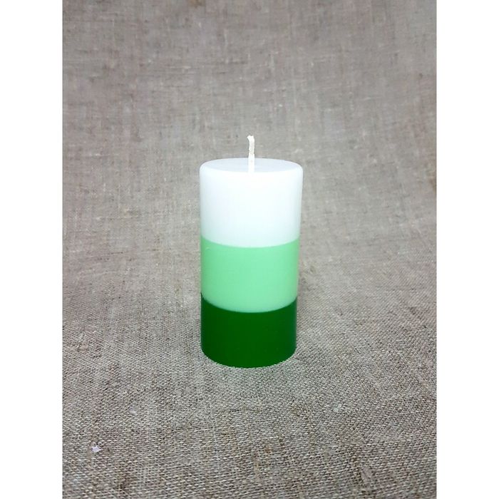 Свеча "Ручная работа" цилиндр 52*95 полоска зелёная
