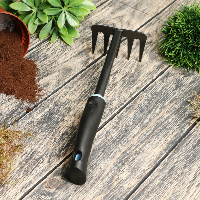 Грабли, длина 28 см, прорезиненная ручка, голубые