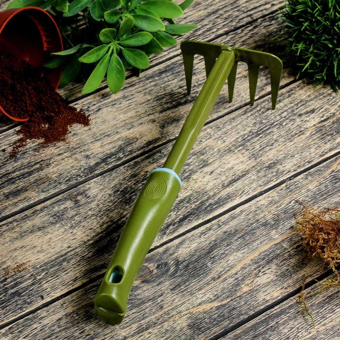 Грабли, длина 28 см, прорезиненная ручка, зелёные