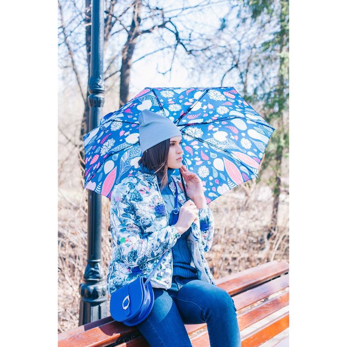 Зонт полуавтоматический "Осень", R=55см, цвет синий