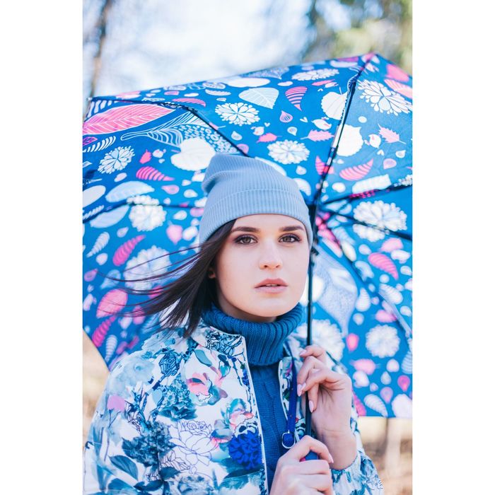 Зонт полуавтоматический "Осень", R=55см, цвет синий