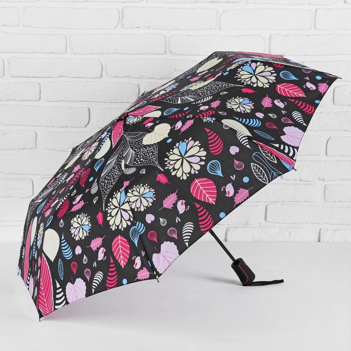Зонт полуавтоматический "Осень", R=55см, цвет чёрный