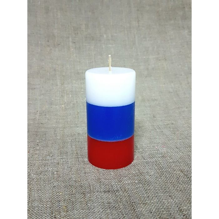 Свеча "Ручная работа" цилиндр 52*95 полоска триколор
