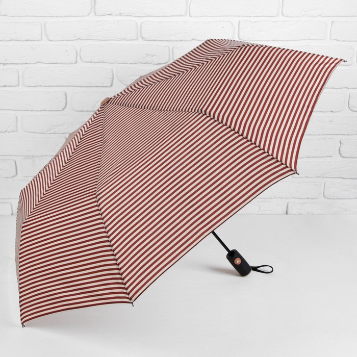 Зонт полуавтоматический "Полоска", R=55см, цвет бежево-коричневый