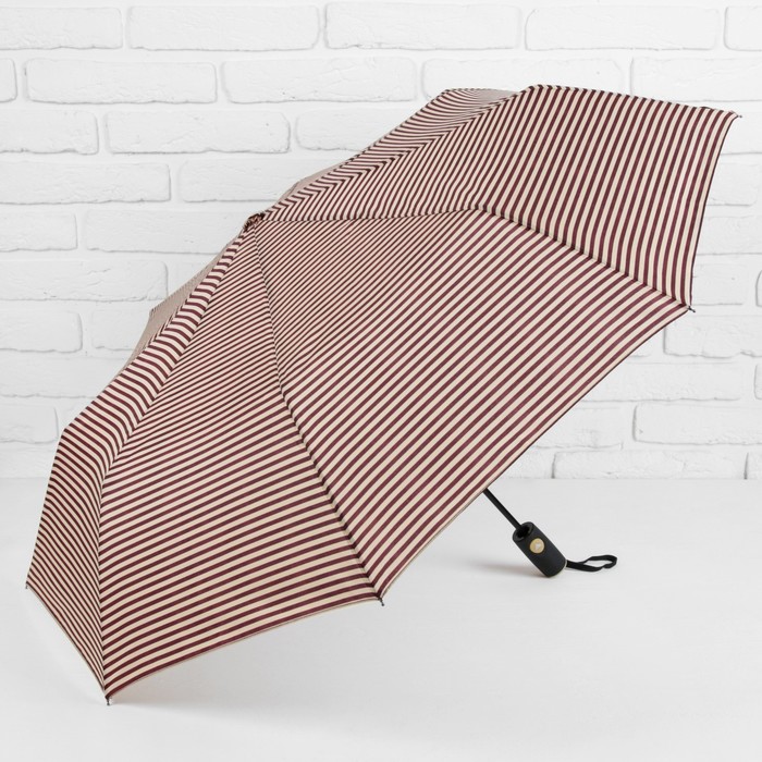 Зонт полуавтоматический "Полоска", R=55см, цвет бордовый/бежевый