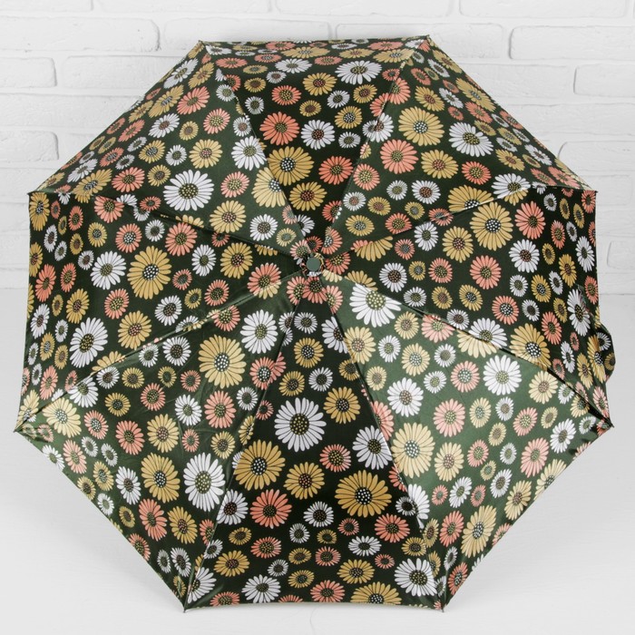 Зонт автоматический "Ромашки", R=55см, цвет зелёный