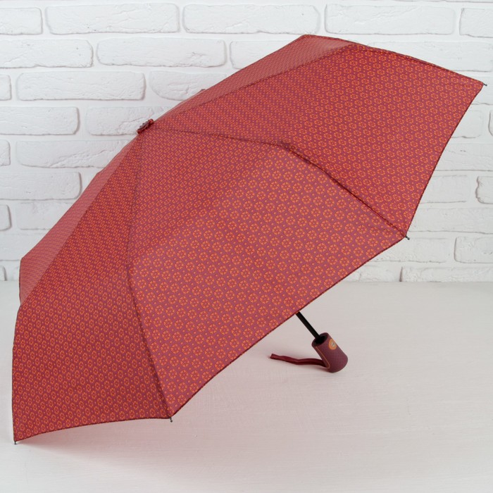 Зонт автоматический "Цветы", R=55см, цвет бордовый