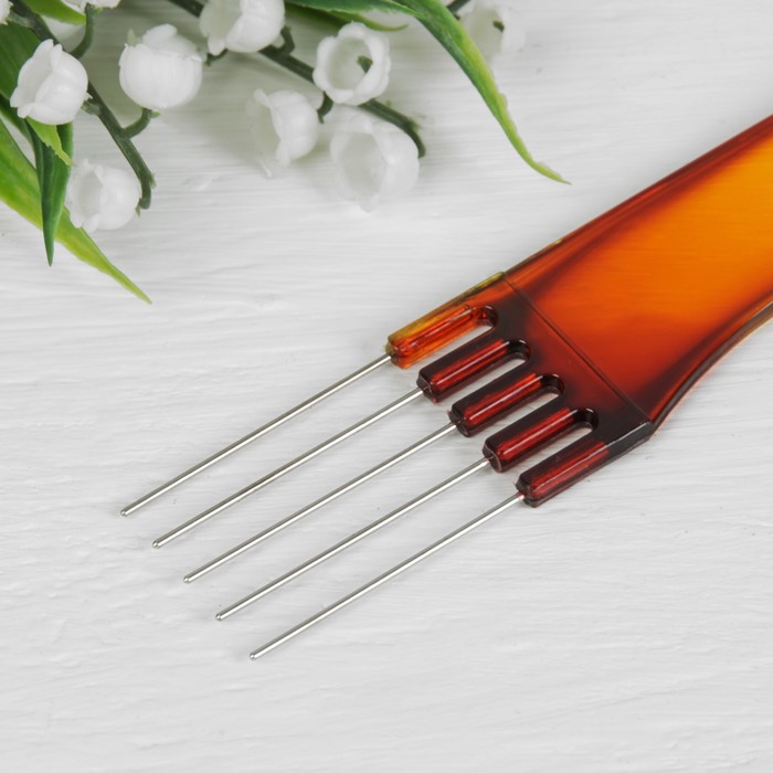 Расчёска двухсторонняя, с металлическими зубчиками, цвет янтарный