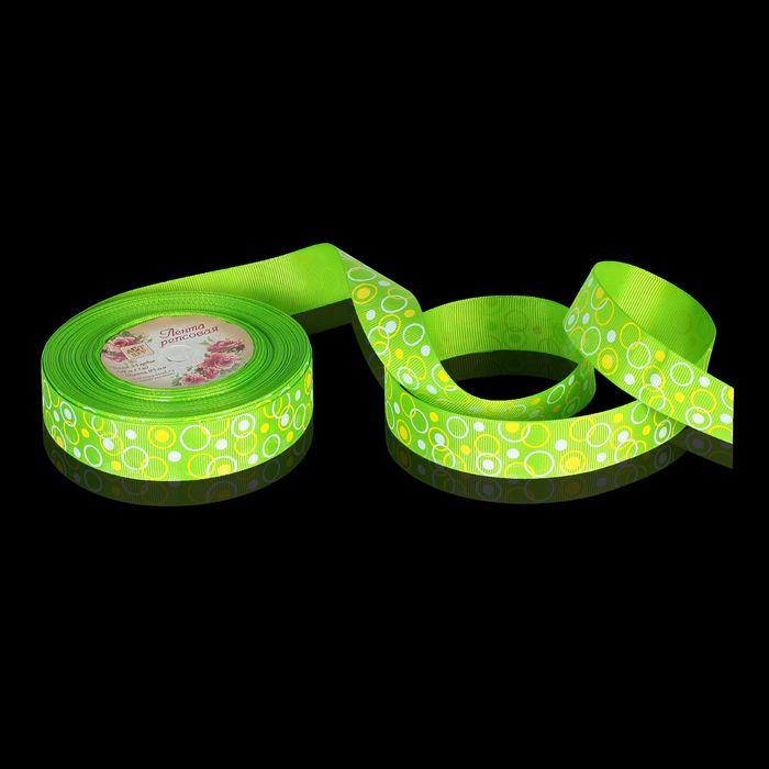 Лента репсовая "Круги", 25мм, 22±1м, цвет зелёный