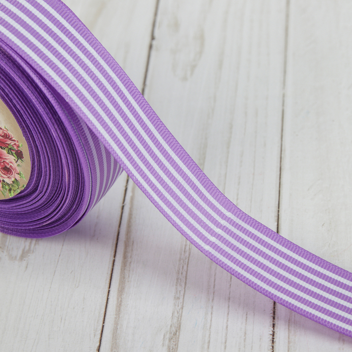 Лента репсовая "Полоски", 25мм, 22±1м, цвет сиреневый