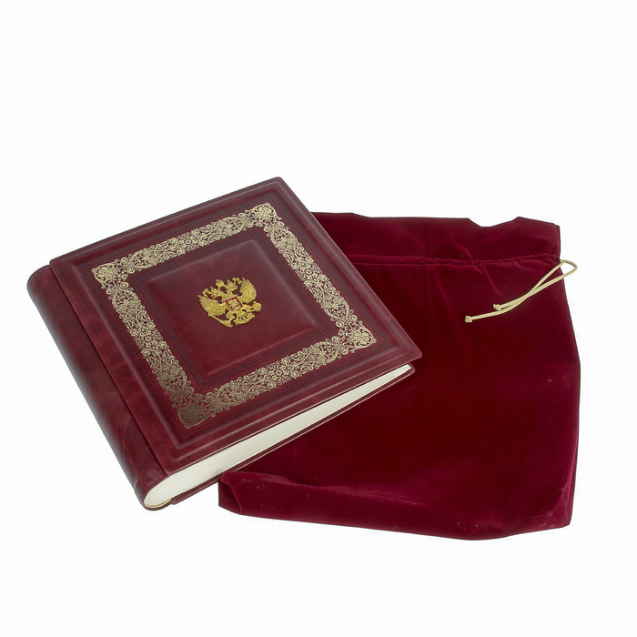 Элитный фотоабом 40 листов "Ренессанс. Герб России" кожа бордо 33,5х31,5х7,5 см