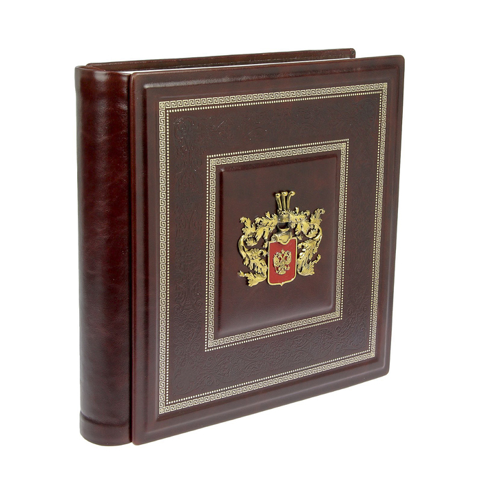 Элитный фотоальбом 40 листов "Ренессанс" Геральдика" кожа коричневый 33,5х31,5х7,5 см