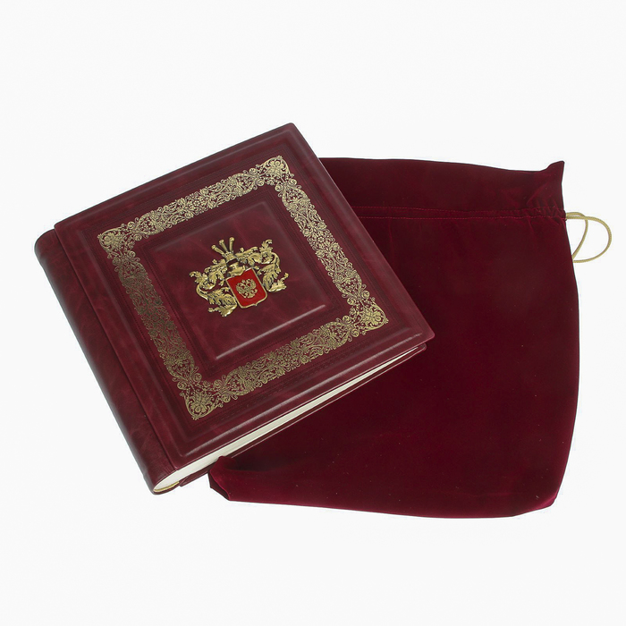 Элитный фотоальбом 40 листов "Ренессанс" Геральдика" кожа бордо 33,5х31,5х7,5 см