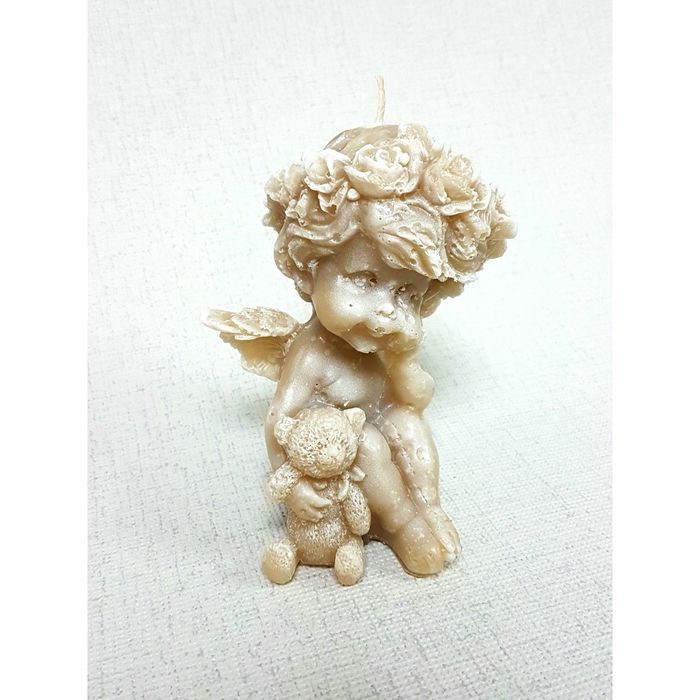 Свеча "Ручная работа" "Ангел с медвежонком" 13*8 бежевый