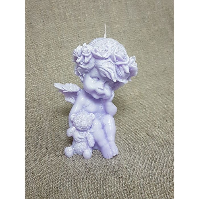 Свеча "Ручная работа" "Ангел с медвежонком" 13*8 сиреневый