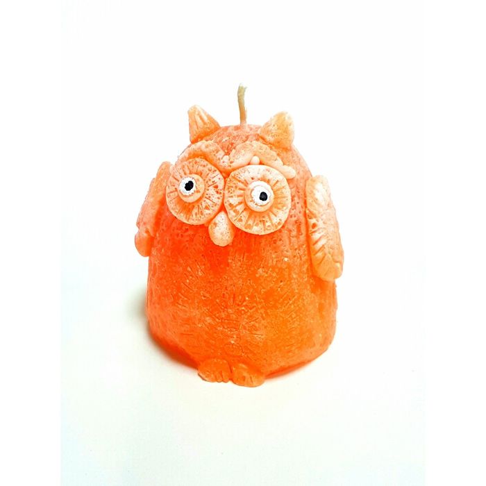 Свеча "Ручная работа" "Сова" 8,5 см. оранжевая с белым