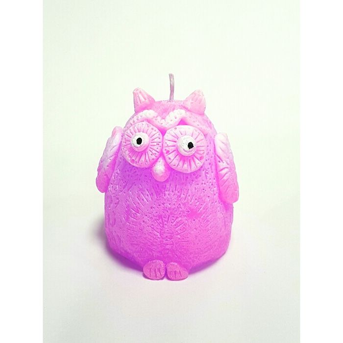 Свеча "Ручная работа" "Сова" 8,5 см. розовая с белым